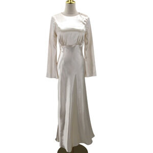 AW BRIDAL 10 L Ivory Off White Ginevra satin formal bridal maxi dress NEW B29